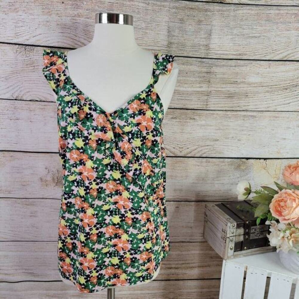 5/$25 Du Jour Printed Ruffle Tank Orange Green‎ Light Pink Small